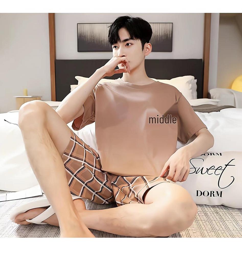 Men's Short-Sleeve Cartoon Pajama Set with Shorts