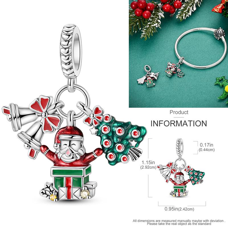 Christmas Bell Dangle Beads Copper Snowman Heart Elk Christmas Tree Snowman Fit Original Bracelet Women Jewelry