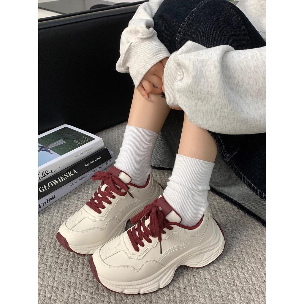 Dad Shoes Girl 2025 New Spring and Autumn Season Hong Kong Style Thick Soles Increase Little White Sneakers Women's Shoes Versatile Casual Shoes