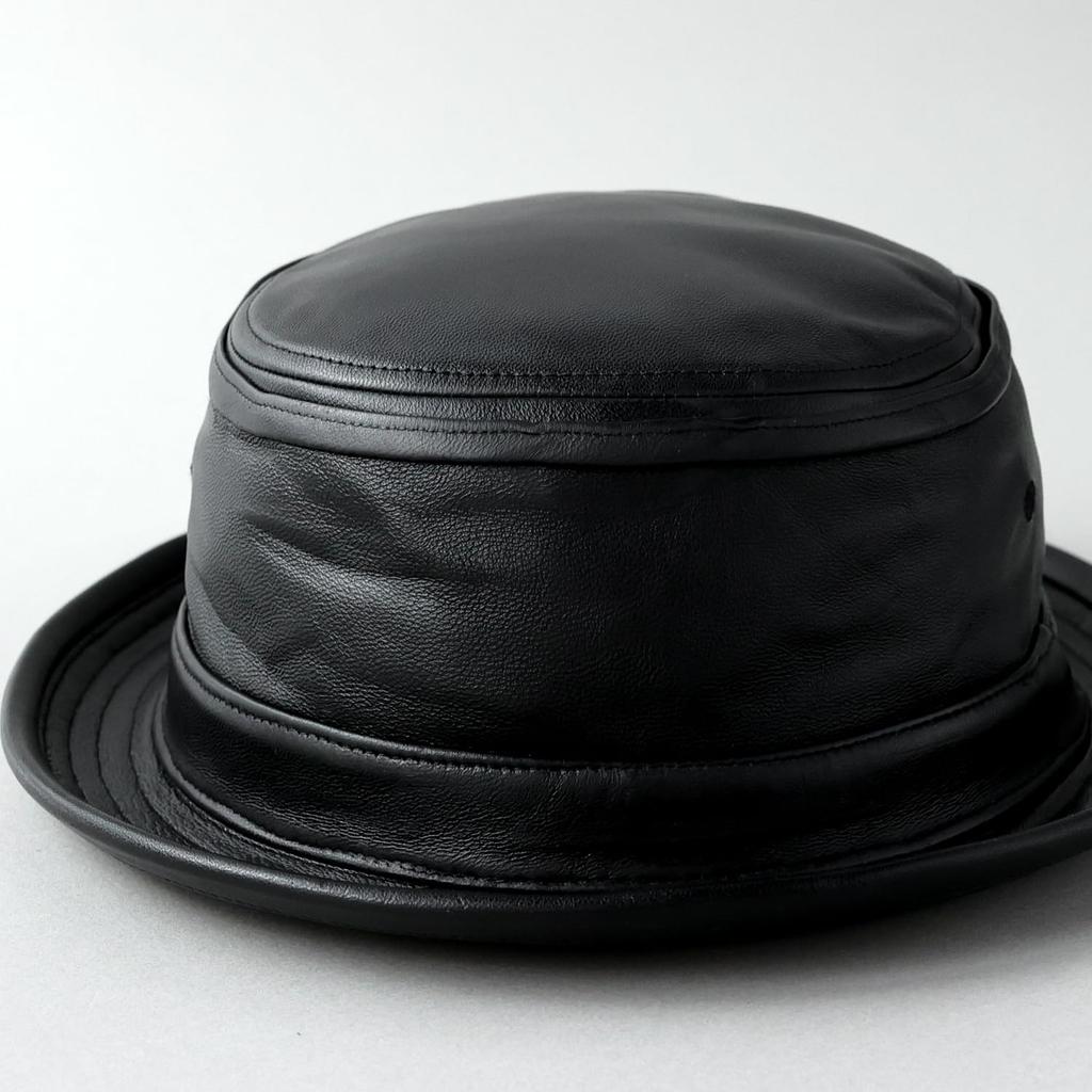 Reck Hatter Γνήσιο Δέρμα Αρνιού Καπέλο Pork Pie για Άνδρες Χειμώνα, RH-326, Μαύρο, Άνοιξη, Φθινόπωρο,