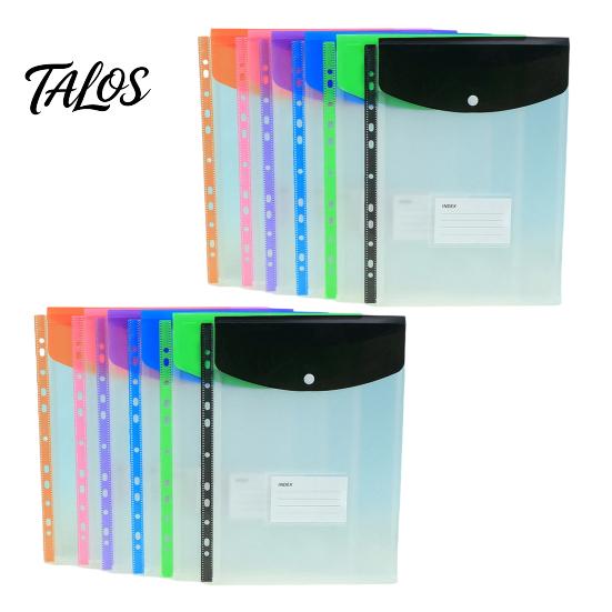 Dustproof Document Holder 11 Hole Clear File Folder for A4 Binders, Colorful Plastic with Project Organizer Snap Button & Label Slot, Transparent