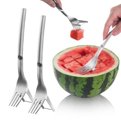 Choxila Watermelon Fork, Watermelon Slicer Cutter, 2-in-1 Fork Stainless Steel Fruit Cutting Artifact for Family Parties and Camping