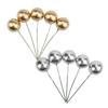 5pcs Gold  Ball Silver Ball Cake Topper Happy Birthday Party Cake Decorative Plug-in