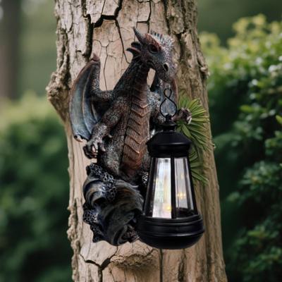 Garden Dragon Statue Solar Light Decoration Ornament Gift Wall Mounted Figurine
