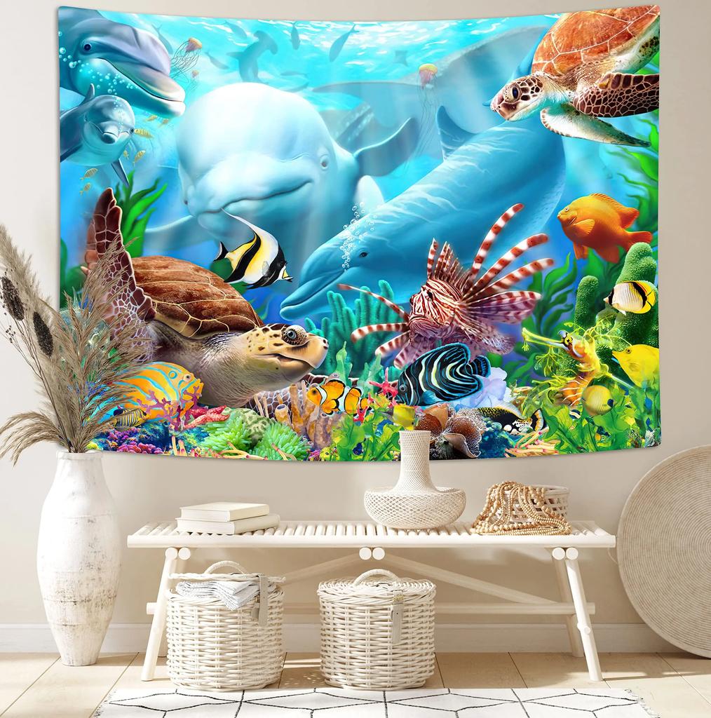Ozean Delfin Wandteppich Wandbehang Lustiger Meeresleben Wandteppich Wandbehang Schlafzimmer Wale Delfin Wandteppich Wohnzimmer Dekor