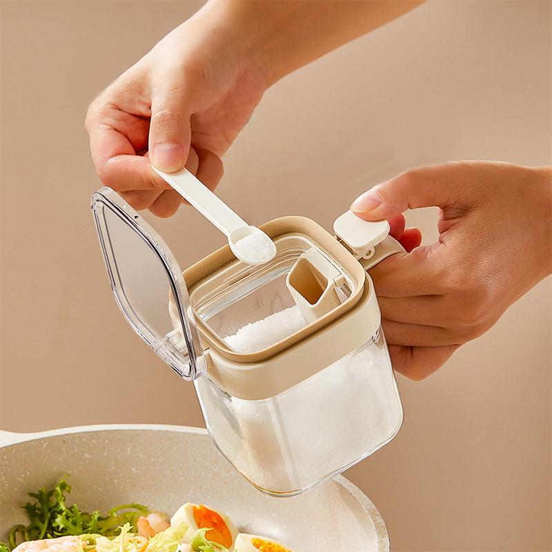 Glass Seasoning Jar With Spoon Sugar Bowl Salt Shaker Pepper Spices Container Kitchen Tools Supplies Storage Spice Boxes