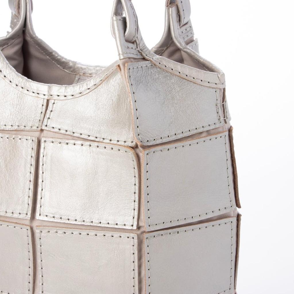 Peaks Peak Cowhide Patchwork Tote Size S Silver 2-Way Bag, (30-00-00001), Women's