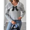 Women’s Cropped Top: Woven Knitwear, Autumn/Winter, Large Lapel, Bow Detail, Patchwork Pullover