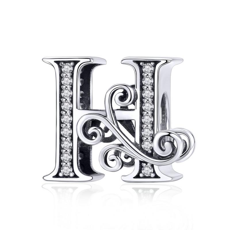 bamoer Funny 925 Silver DIY Letter Alphabet Metal Beads fit for Silver 925 Bracelet Heart Pattern Charms DIY