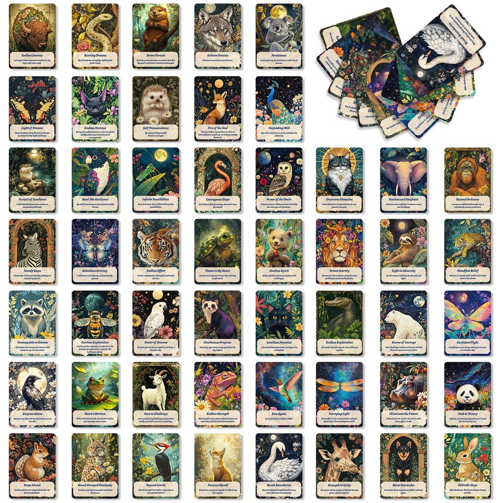 50 Animal Pictures And Texts Combined With Inspirational Cards, Creative Gifts, Decorative Cards, Suitable For Giving To Relatives And Friends