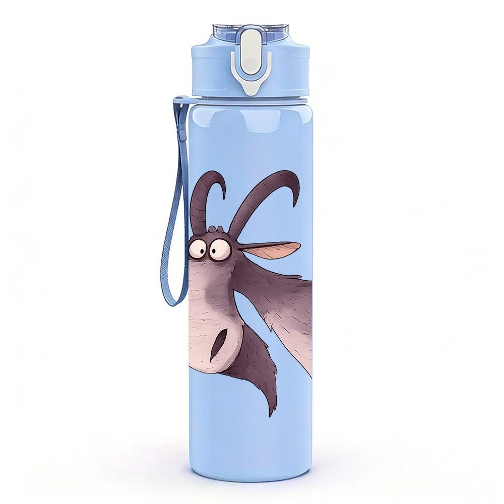 1PC Cute Goat Cartoon 750ml Color Plastic Sports Water Bottle Leakproof Flip Straw Lid Suitable for Sports Office Home Use