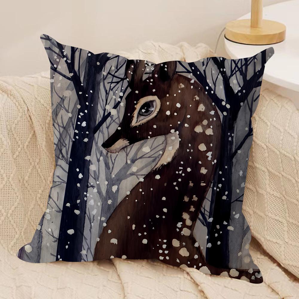 Deer Cartoon Cartoon Cute Cushion Cover Silky Short Plush Invisible Zipper Dustproof Sofa Pillow Case For Home Decor