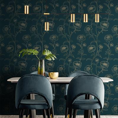 Gold Line Floral Peel And Stick Wallpaper Dark Blue Self Adhesive Waterproof Wallpaper Removable Bathroom Kitchen Contact Paper