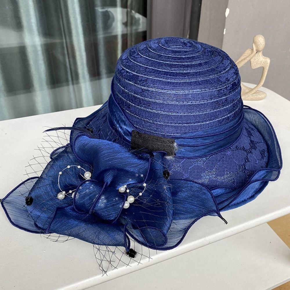 Breathable Ladies Fascinator Hat Wide Brim Foldable Sun Cap Bowknot Design French Style Bucket Hats Photography Accessory