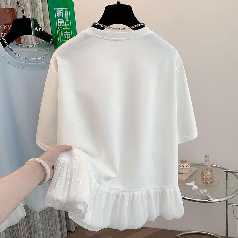 Summer Lace Splicing Plus Size Slimming Short-Sleeve T-Shirt