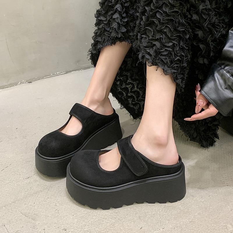 

Muffin thick-bottomed bag head half slippers women s outer wear new spring and summer to increase the height of a pedal lazy 35 чёрный