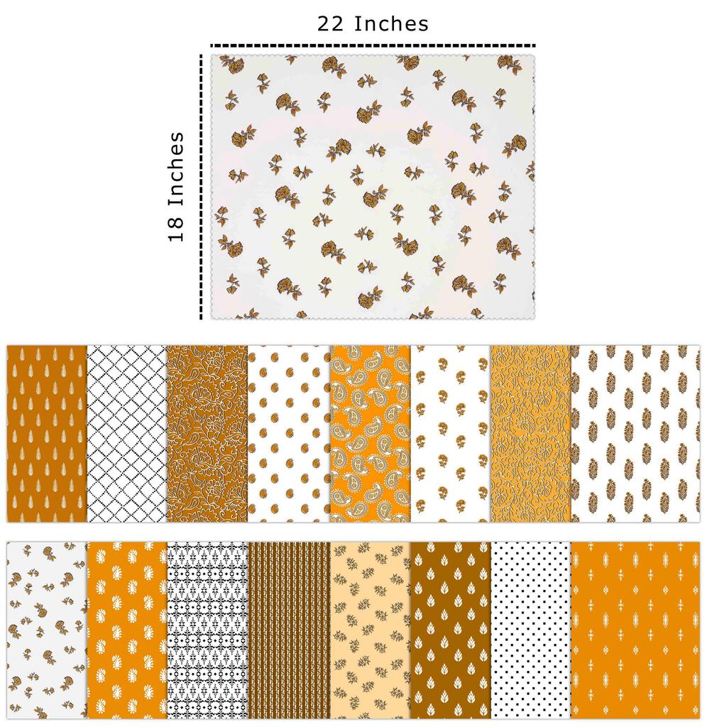 Soimoi 16 Pc Fat Quarter Bundle,  Block  Print 18"x 22"  DIY Patchwork-  100   Cotton  Pre-Cut Quilting Fabric White, Brown,