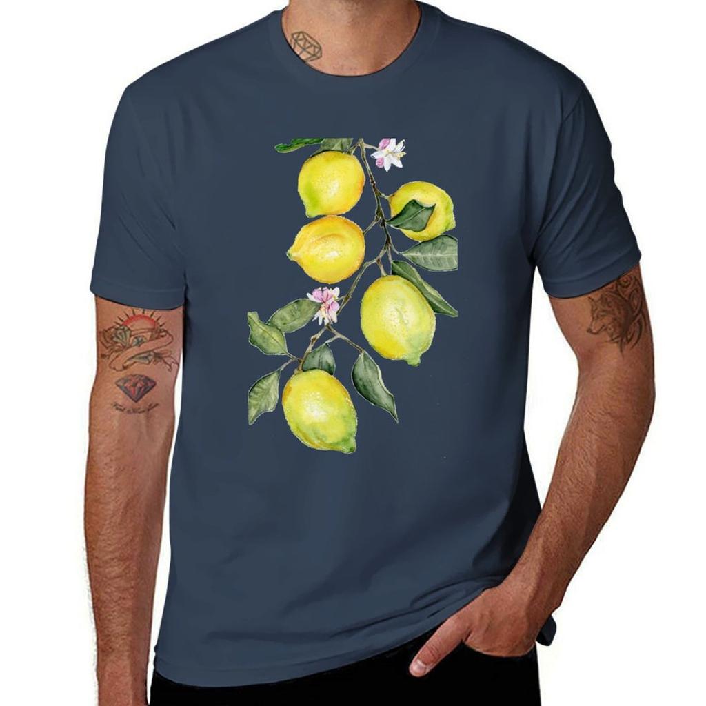 Lemons And Blossoms Watercolor Tshirt T Shirts For Unisex Cotton T Shirts For Unisex Slim Fit Tshirt