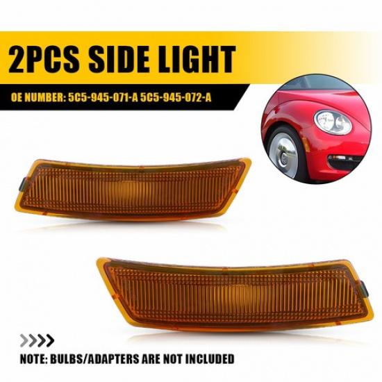 Pair Amber Front Lens Side Marker Signal Light Housing For 2012- VW Beetle