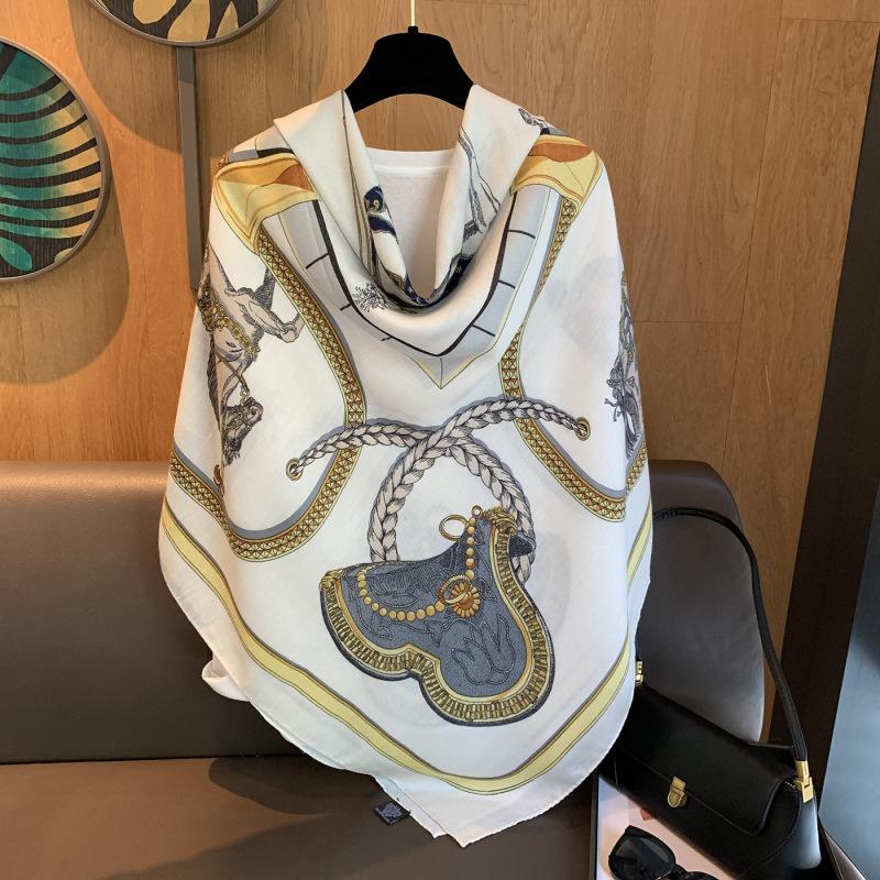 Premium External Air-Conditioned Room Shawl Retro Sunshade Versatile Silk Scarf 130 Large Square Scarf Decorative Scarf Large Shawl