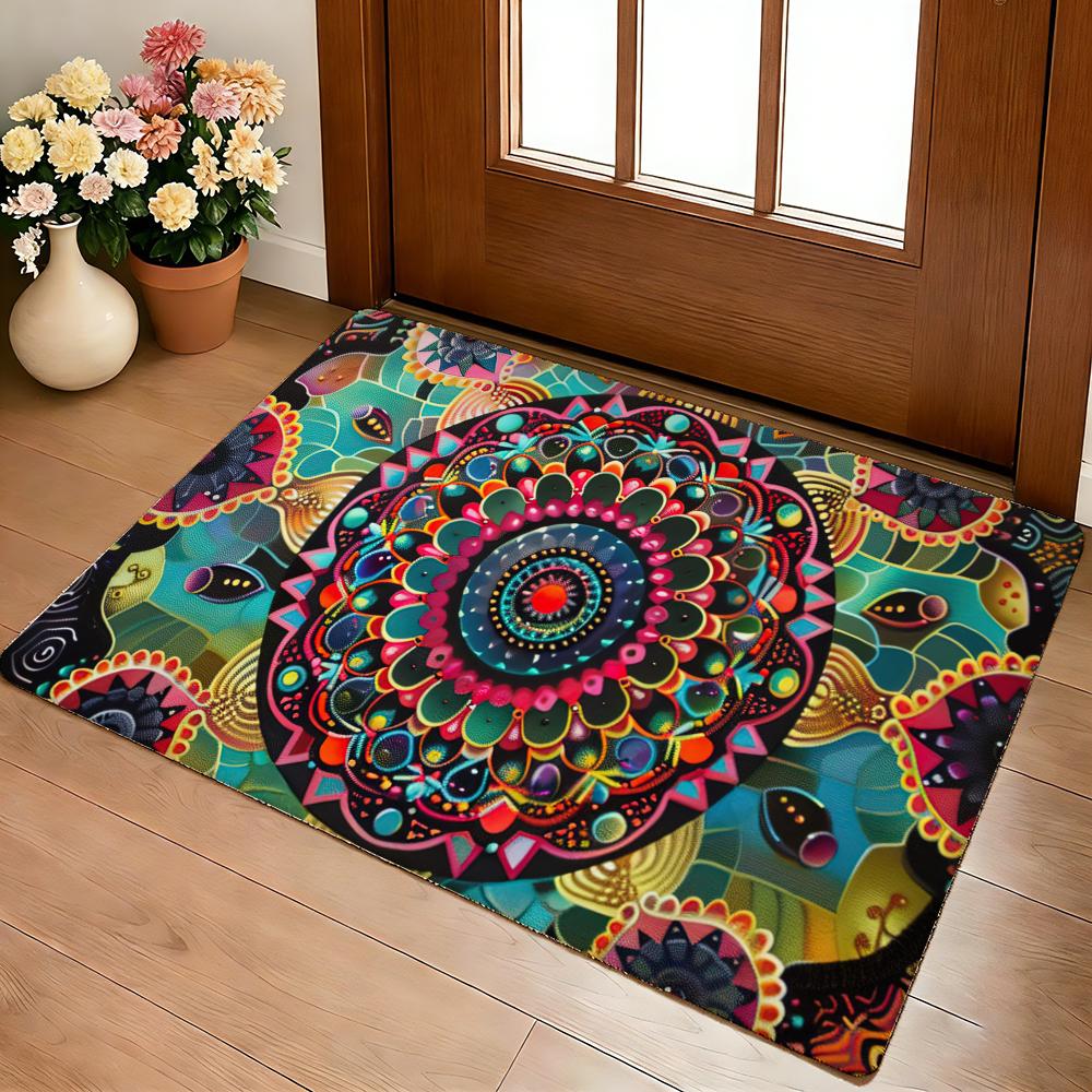 Colorful Mandala Boho Floor Mat Cozy Flannel Soft Thick Non-Slip Mat For Living Room Bedroom Kitchen Decor Rugs