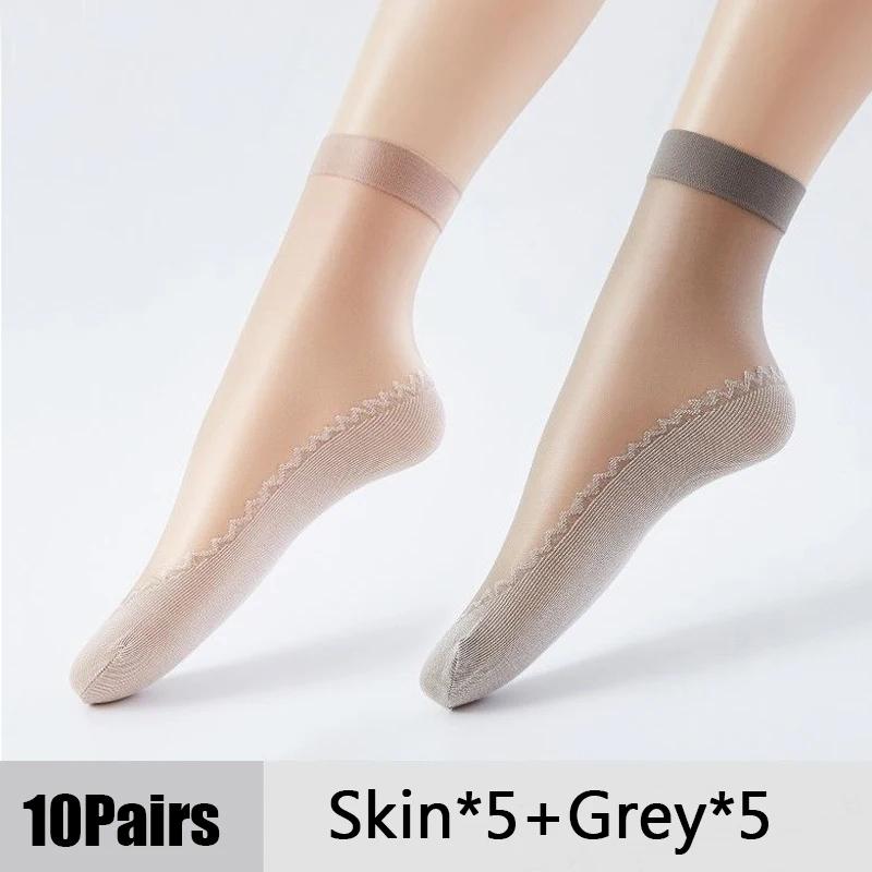 1/10Pairs Womens Anti-Slip Cotton Sock Thin Socks Casual Non-Slip Bottom Splice Spring-Autumn Transparent Ladies Breathable Sock