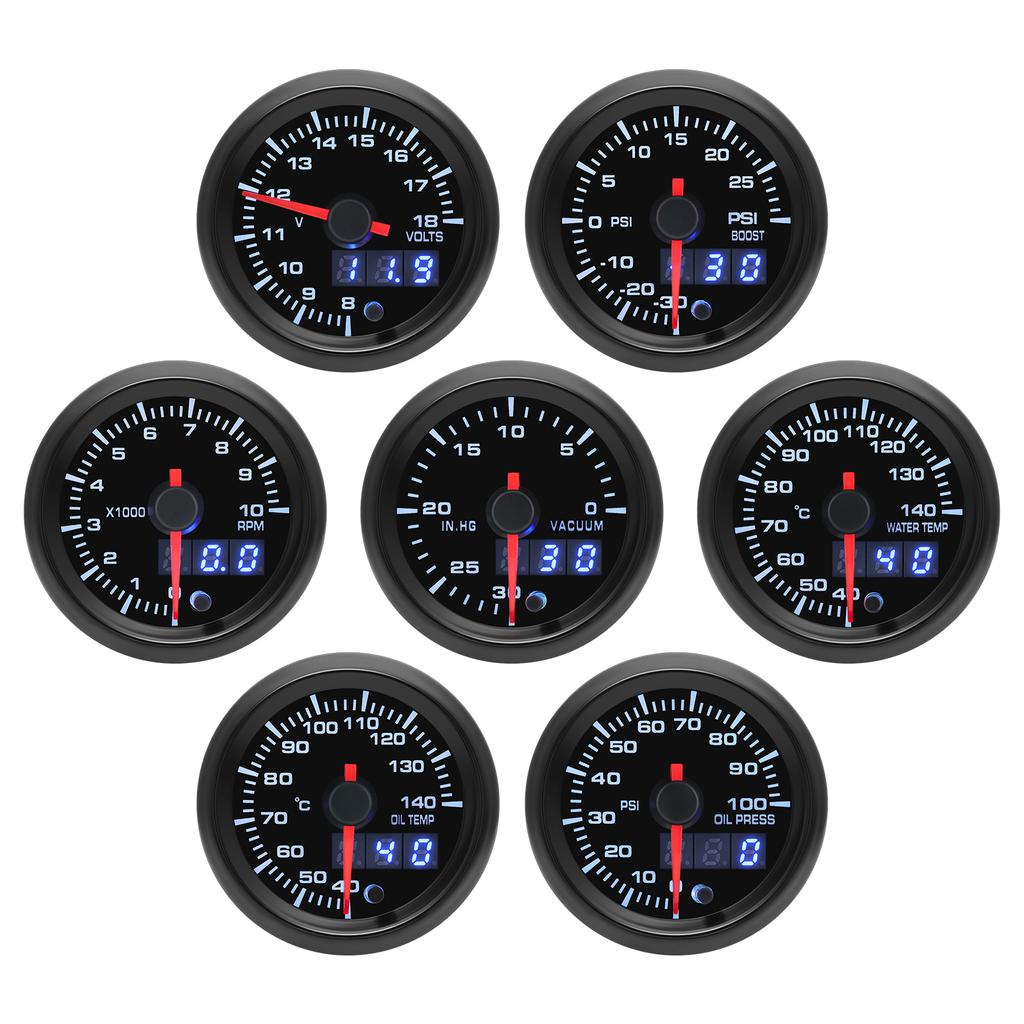 12V 7 Colors LED 2" 52mm Boost/Water Temp/Oil temp/Oil pressure/Voltmeter/Air Fuel ratio/EGT/Tachometer RPM Vaccum For Cars
