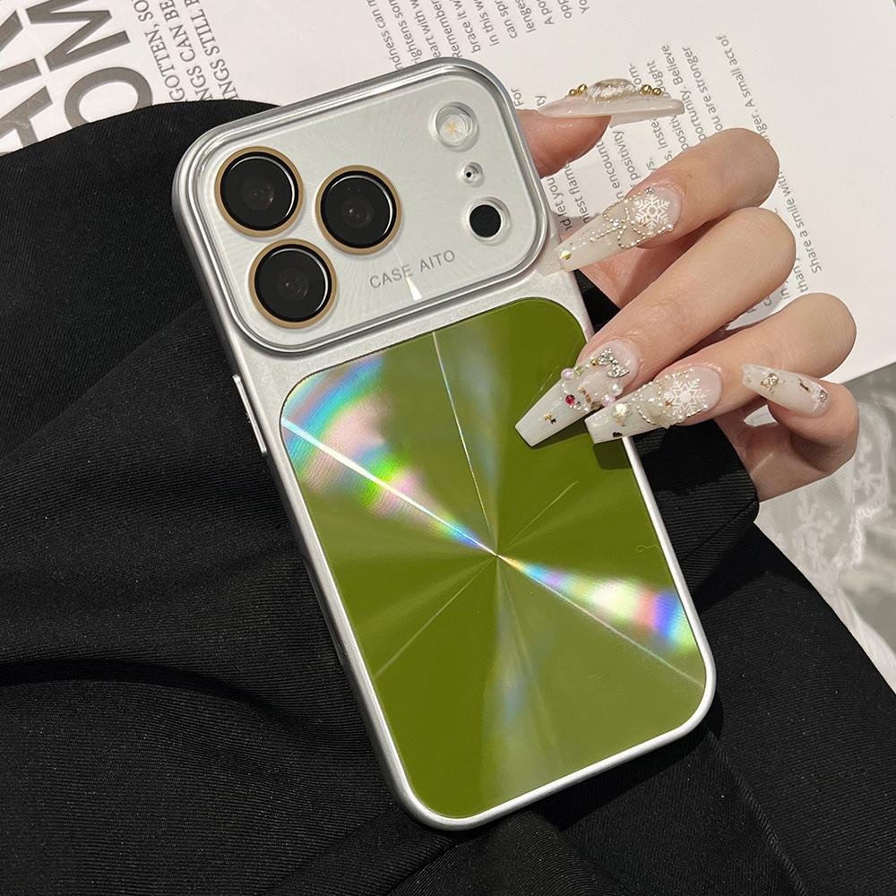 Solid Color Laser Phone Case For iPhone 17 16 15 14 Pro Max Large Window Shockproof Hard Bumper Back Cover