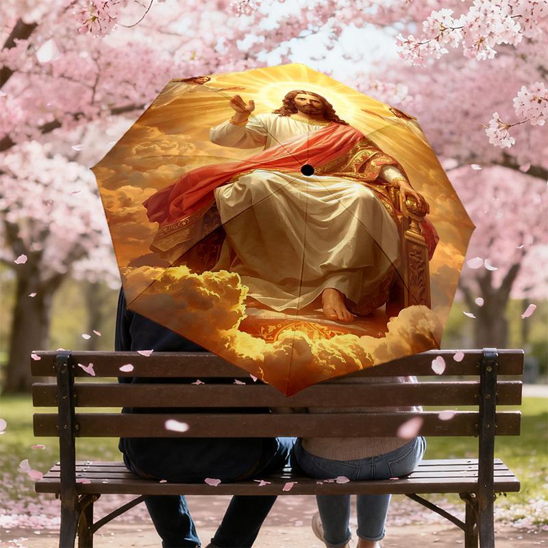 1PC Heavenly Jesus Umbrella-8-Rib Reinforced Portable Folding Travel Suitable for All Seasons Outdoor Daily Use-J345