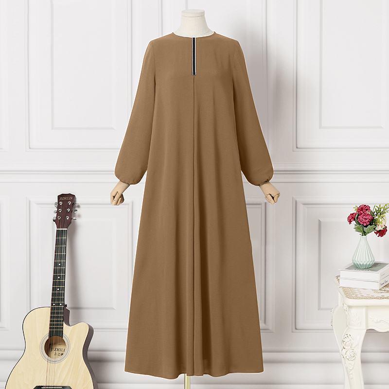Charming Plus Size Muslim Autumn Skirt Dress: Loose, Long-Sleeved Round Neck