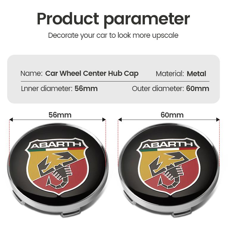 3D 56/60mm Car Emblem Wheel Hub Center Cap Badge Covers Sticker Decals Styling Accessories For Fiat Abarth 500 595 Punto Ducato