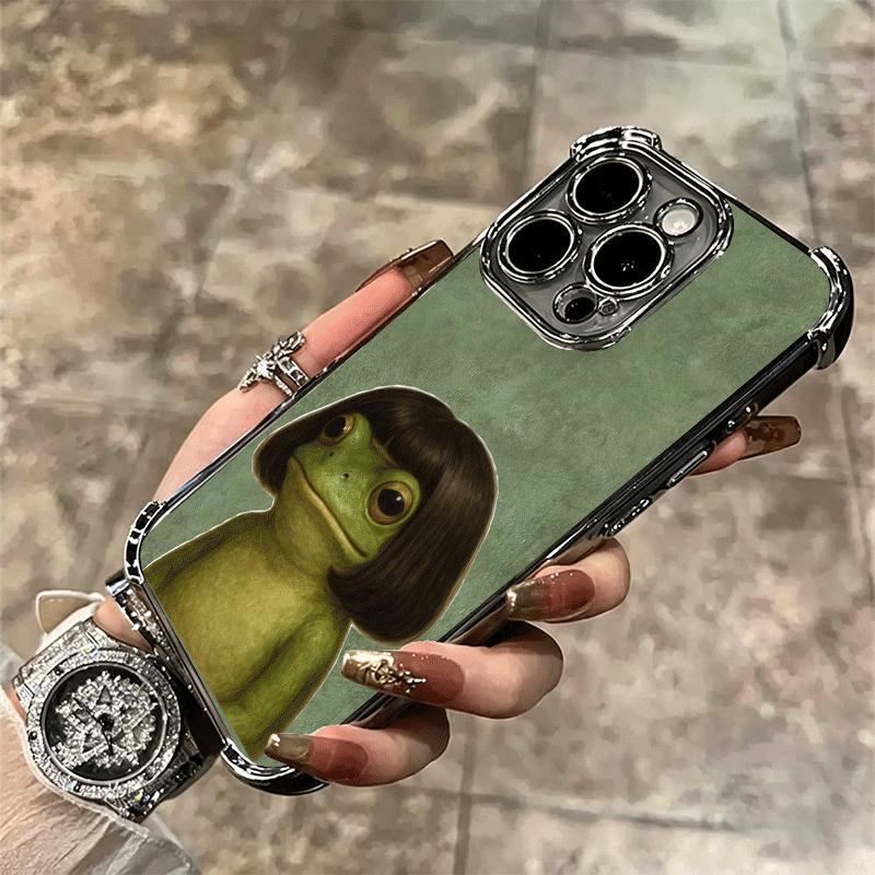 Cute Cartoon Frog Plating Phone Case For Iphone 16 17 Pro Max Air 16E 14 15 Plus 12 13 Mini Anti-Fall Airabag Cover