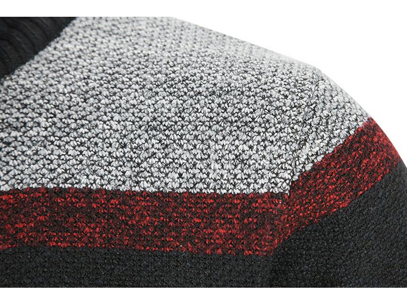 Men's Thickened Velvet Stand Collar Color Block Knit Cardigan Sweater Jacket for Autumn/Winter