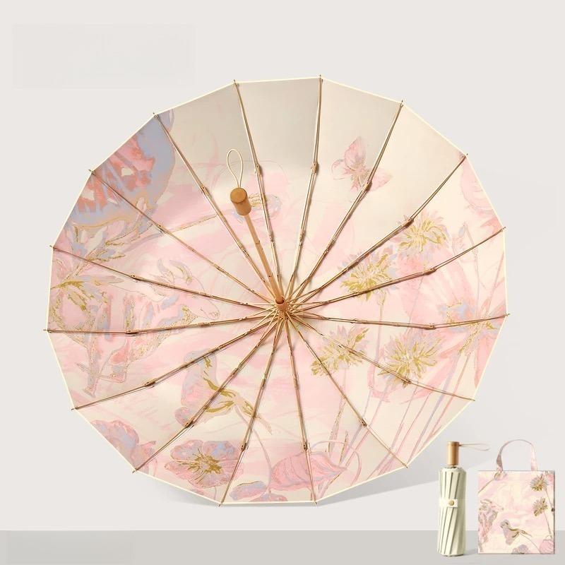 Colored Glue Umbrella Cloth Sun-protective UV-protective Folding Rainproof Windproof Dual-purpose Women's Craft Umbrella