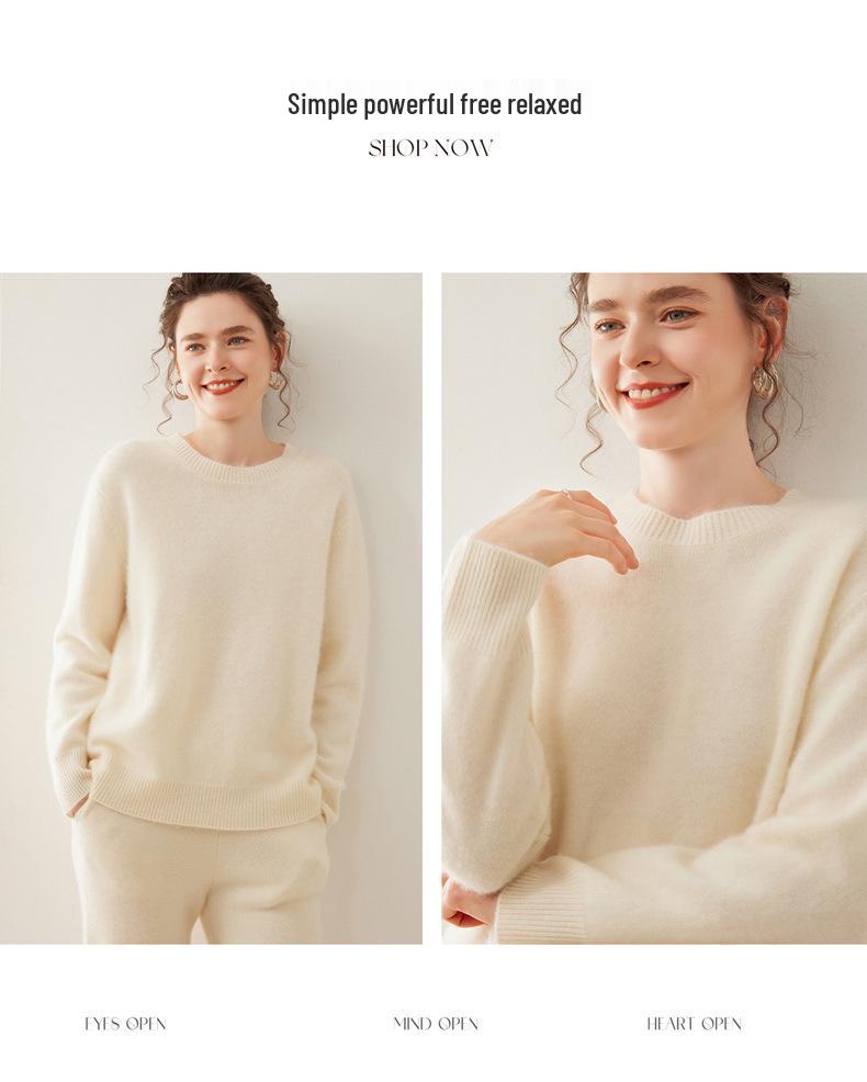 Women's Cashmere Drop Shoulder Sweater - 2025 Autumn/Winter Collection, Thickened Loose Fit, Low Round Neck Pullover.