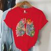 Colorful Anatomical Heart Lungs Tshirt Women Plant Floral Graphic Anatomy Tshirt Top Funny Cardiac Nurse Gift Summer Shirt 2024
