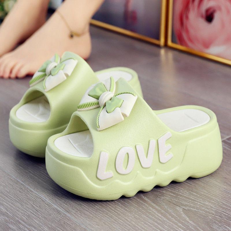 Fashion New pink flower high heel slipper women's outdoor slides sweet backless beach shoes woman flat platform mules elevator slippers