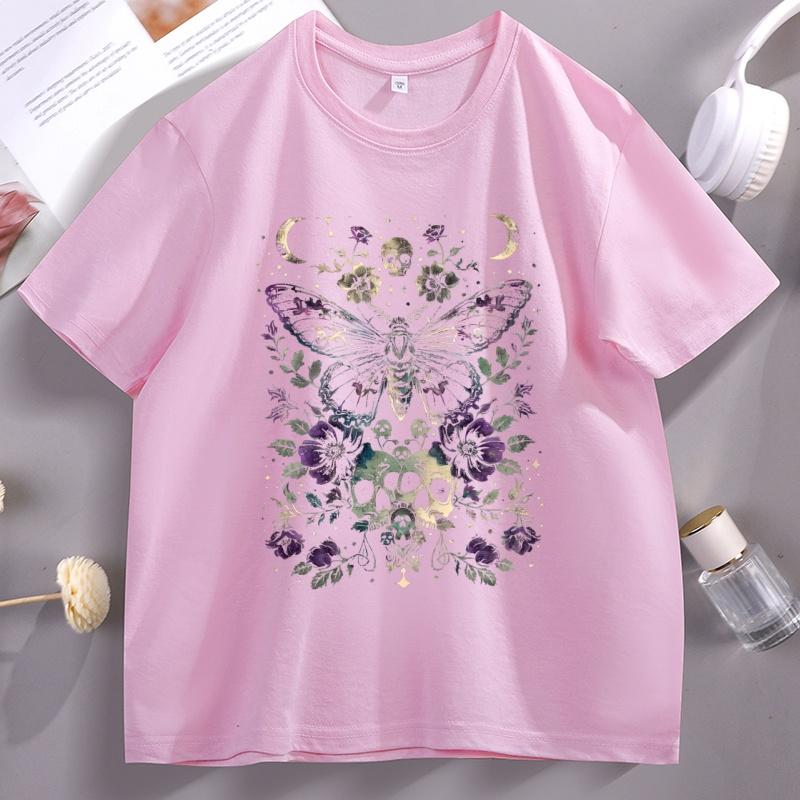 Gothic Moth T Shirt Unisex Unisex Witchy Floral Skull Tee Dark RoUnisexce TShirt Unisex Unisex Vintage Cotton Short Sleeve Tshirt Clothes