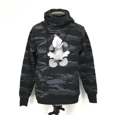 Spinash x Pullover Hoodie Mickey Maus Fleecegefüttert Herren M Schwarz Camouflage(GEBRAUCHT)