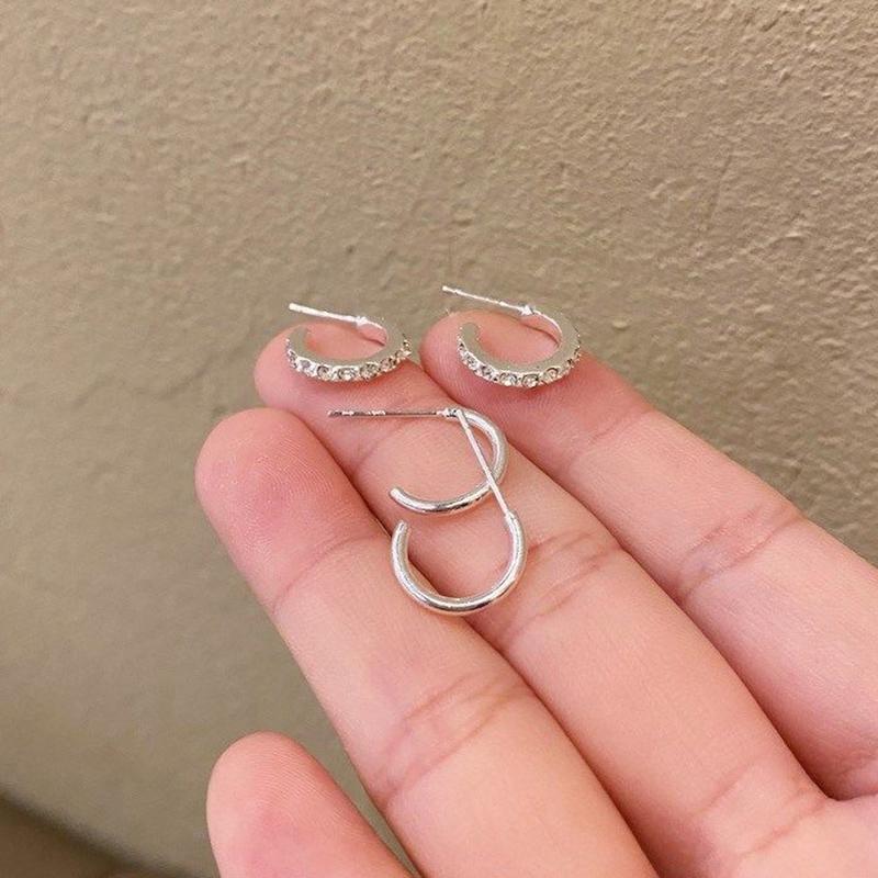 6Pcs/Set Korean Simple  Stud Earring Set C Shaped Zircon Earrings