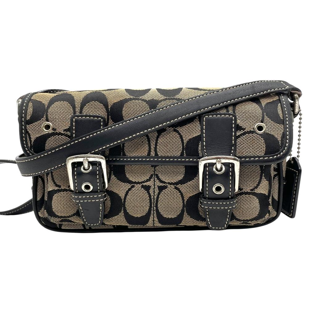 Used COACHShoulder Bag black/beige canvas/leather Women