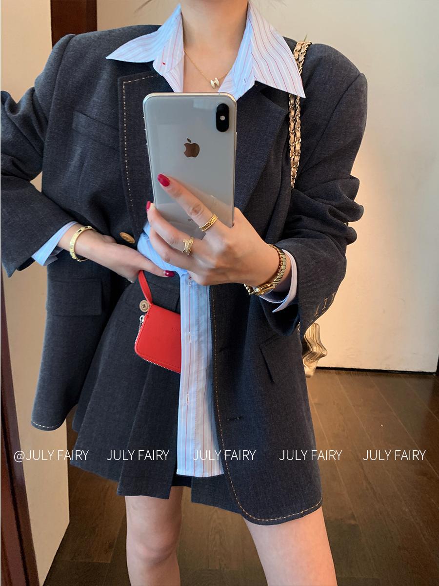 

Stylish Korean Oversized Blazer & Pleated Skirt Autumn Set S