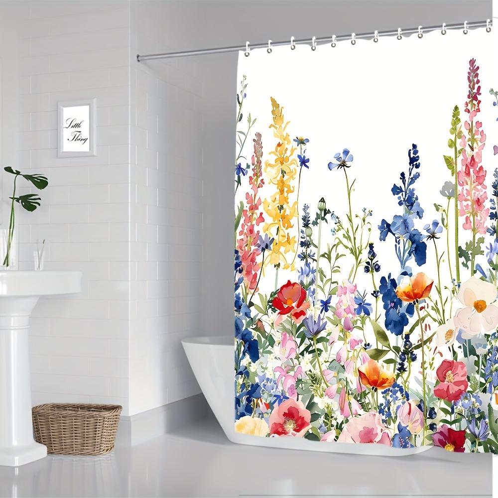 1Pc Polyester Shower Curtain - Vibrant Floral Digital Print, All-Season Use, Grommet Holes, Machine Washable