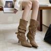 2025 Autumn and Winter New Pointed European and American Suede Thin Heel High Heel Temperament French Fashion Sexy Beautiful Women Middle Boots
