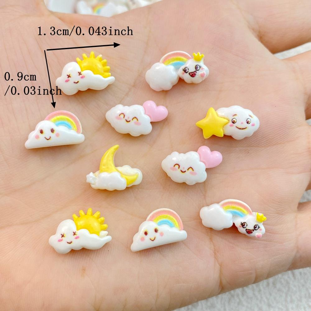 30Pcs New Cute Resin Mini Rainbow, Moon, Stars and Clouds Flat Back Manicure Parts Embellishments For Hair Bows