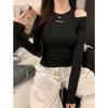 Harajuku reine baumwolle Frauen T-shirts 2025 frühling herbst sexy Off Schulter langarm casual brief Dünnes t-shirt Damen y2k Tops