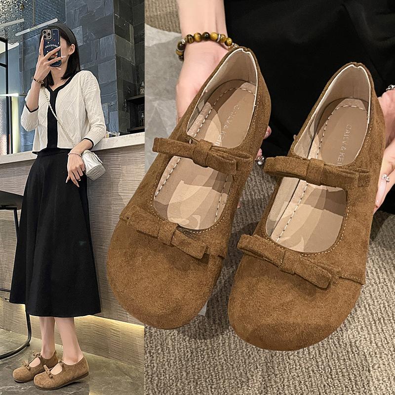 

Shoes with new 2025 soft-soled single shoes French flats skirt bow Mary Jane shoes women s ballet shoes spring 40 верблюд