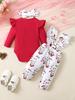 0-18 Months Baby Girl Clothing Bodysuit Outfit 3Pcs Red Ruffle Jumpsuit Bunny Heart Bow Headband Autumn Newborn Baby Clothes Set