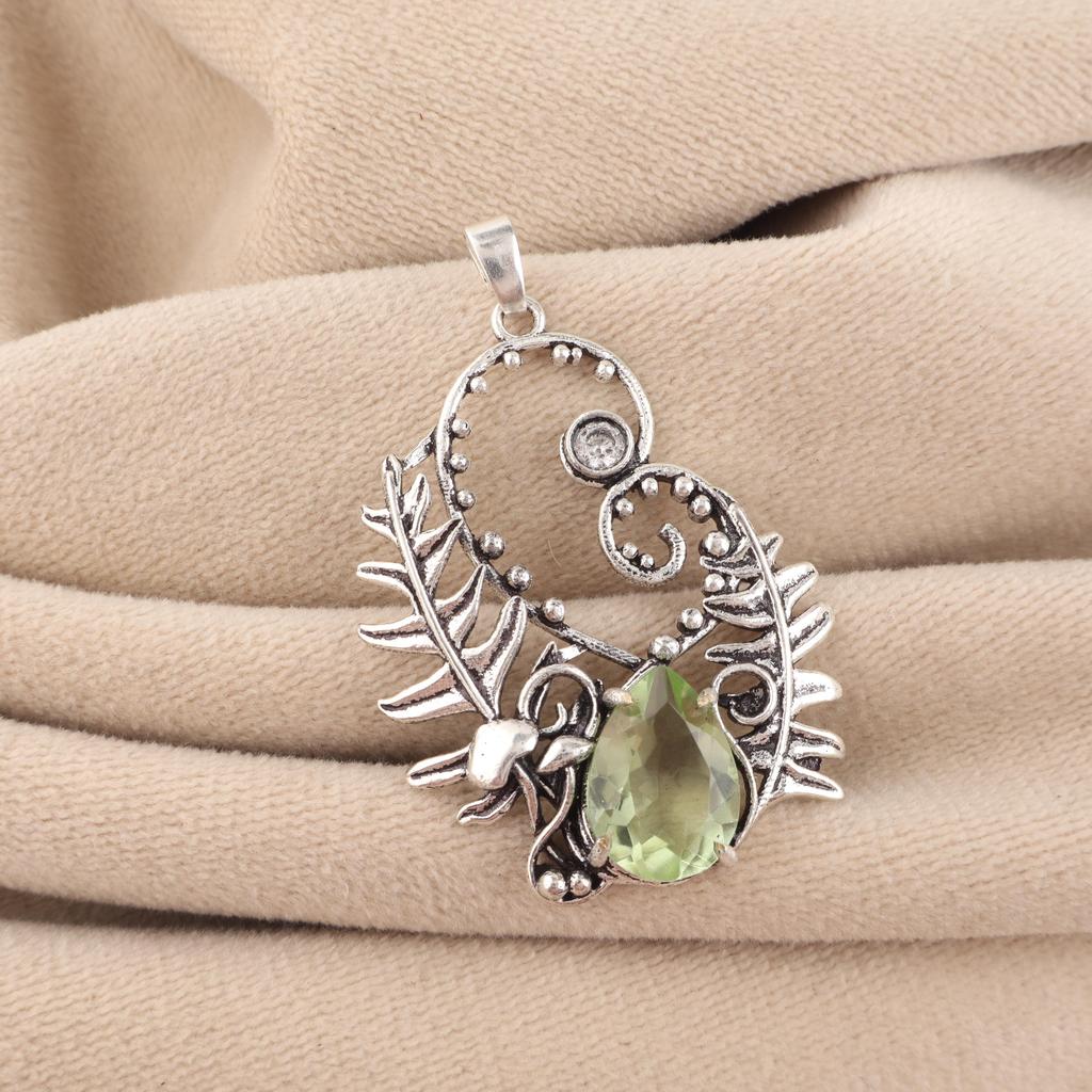 Green Amethyst Silver Pendant, 925 Sterling Silver Amethyst Gemstone Jewelry For Wedding Gift CP-42-11