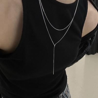 Mosxe [925silver] Snake Layered Drop Necklace